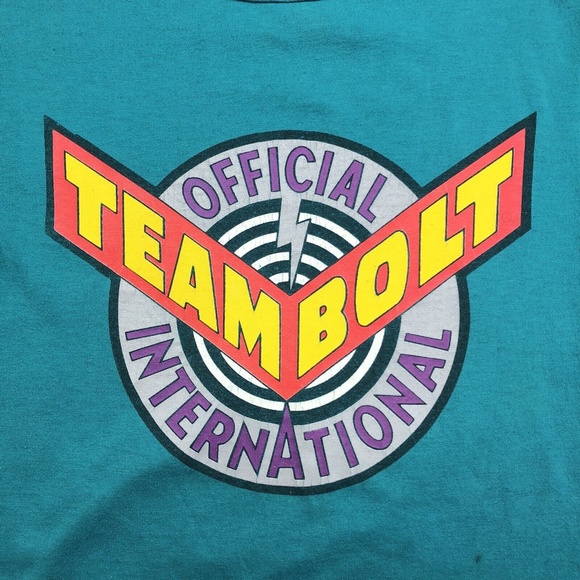 Vintage 90s Team Lightning Bolt Single Stitch USA T-Shirt Youth M Adult XXS - Picture 2 of 12